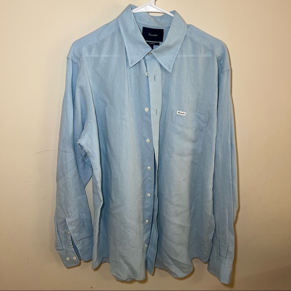Faconnable Light Blue Linen Button Down Sz L - Picture 1 of 6